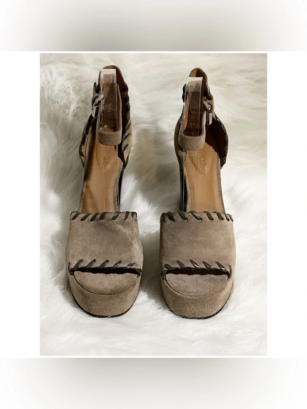 See by Chloe NWT Suede Whipstitched Platform Block Sandal Heels Size 39